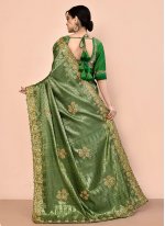 Kanjivaram Silk Handwork Green Classic Saree