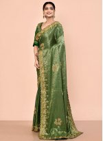 Kanjivaram Silk Handwork Green Classic Saree