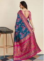 Kanjivaram Silk Morpeach  Contemporary Style Saree