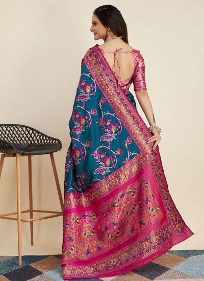 Kanjivaram Silk Morpeach  Contemporary Style Saree