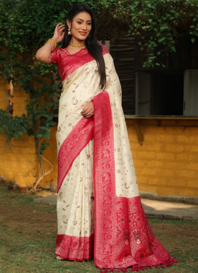 Kanjivaram Silk Off White Contemporary Saree
