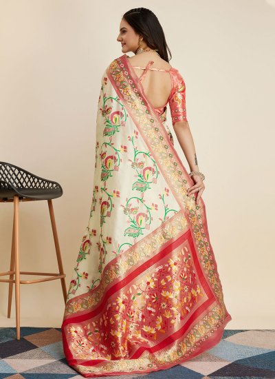 Kanjivaram Silk Off White Weaving Trendy Saree
