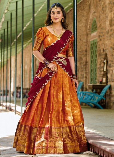 Kanjivaram Silk Orange Weaving Lehenga Choli