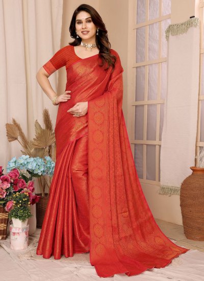 Kanjivaram Silk Weaving Red Designer Saree