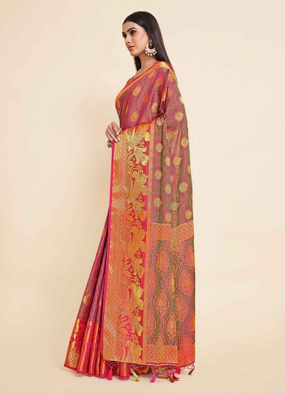 Kanjivaram Silk Woven Trendy Saree in Pink
