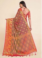 Kanjivaram Silk Woven Trendy Saree in Pink