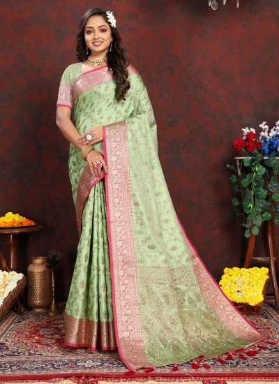 Katan Silk Trendy Saree in Green