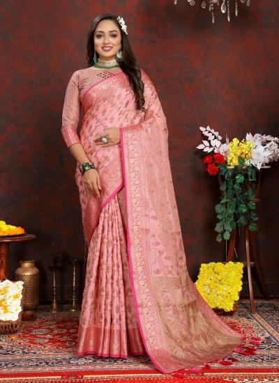 Katan Silk Trendy Saree in Pink