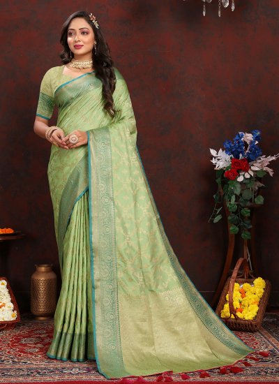 Katan Silk Weaving Saree in Green