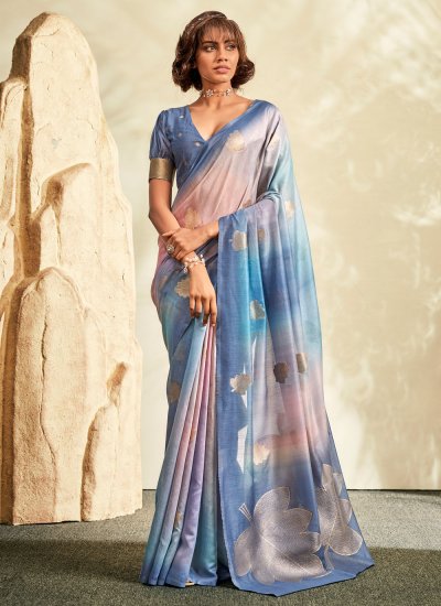 Khadi Silk Blue Printed Classic Saree