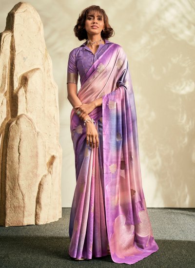Khadi Silk Printed Purple Trendy Saree