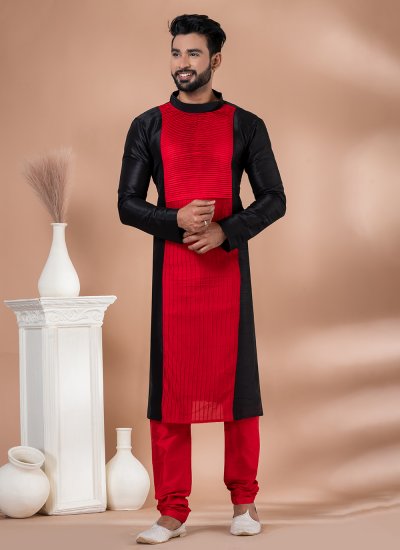 Kurta Pyjama Fancy Banarasi Silk in Black and Red