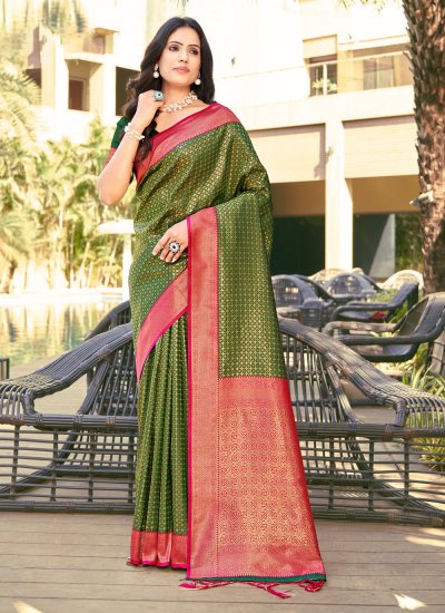 Latest Weaving Green Designer Traditional Saree