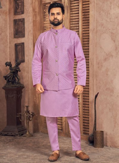 Lavender Banglori Silk Sequins Kurta Payjama With Jacket