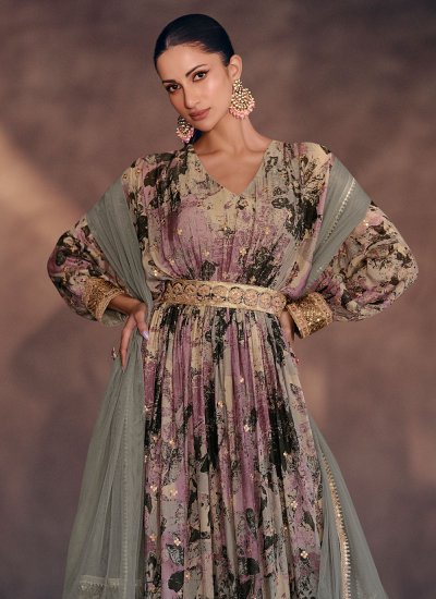 Lavender Embroidered Ceremonial Designer Gown