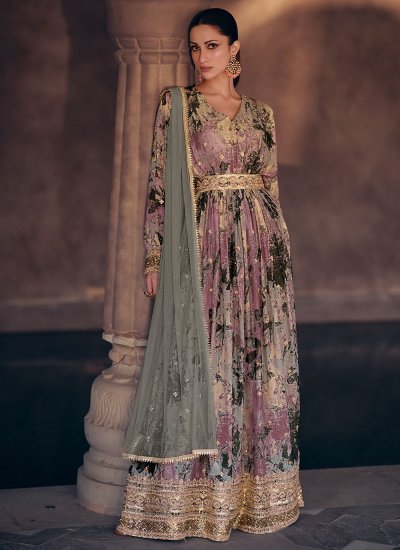 Lavender Embroidered Ceremonial Designer Gown