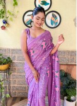 Lavender Embroidered Designer Traditional Saree