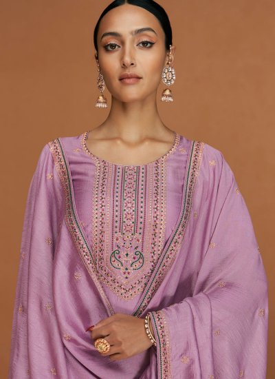 Lavender Embroidered Silk Salwar Suit