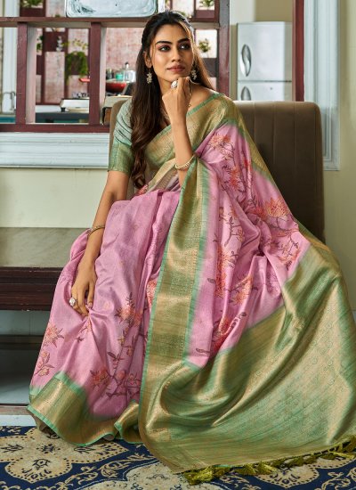 Lavender Handloom silk Contemporary Style Saree