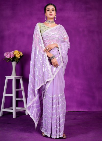 Lavender Shimmer Embroidered Classic Saree