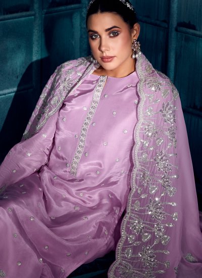 Lavender Silk Sequins Trendy Salwar Kameez