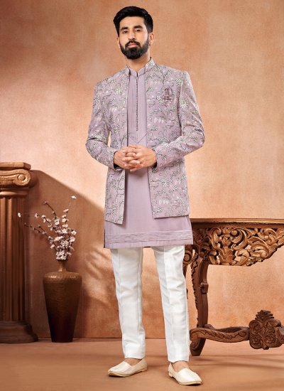 Lavender Wedding Art Banarasi Silk Jodhpuri Suit