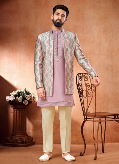 Lavender Wedding Art Banarasi Silk Jodhpuri Suit