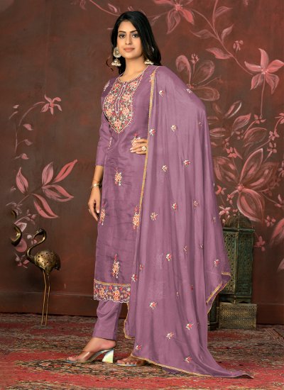 Lavish Embroidered Purple Organza Salwar Kameez