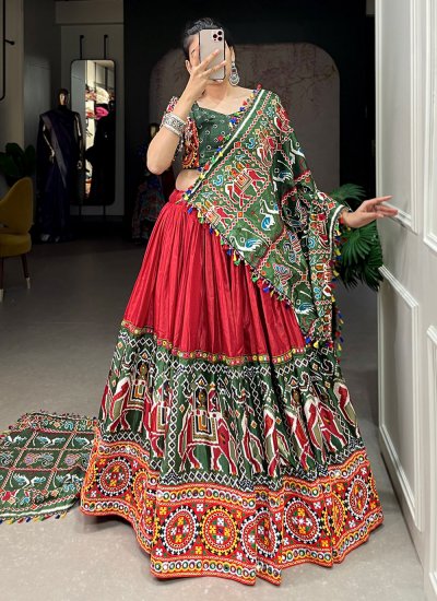 Stunning green and tomato red combination Pattu lehenga set with beautiful  handmade work for a gorgeous client from… | Instagram