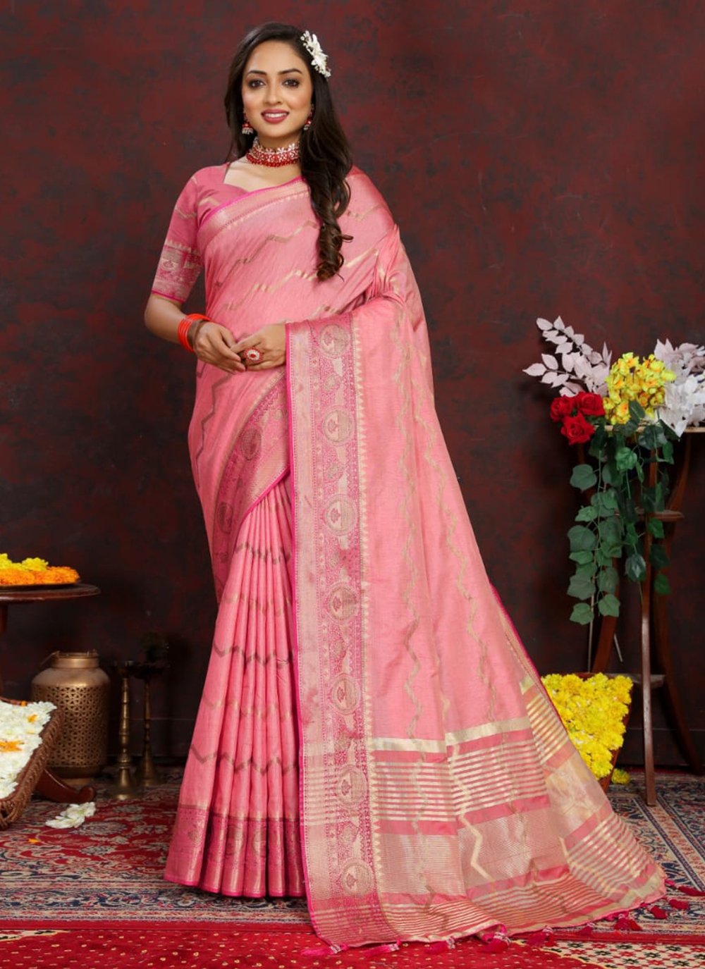 Pink Katan silk handwoven sarees – Saffronfashionindia