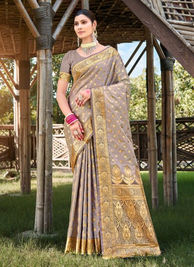 Lively Weaving Silk Grey Classic Designer Saree