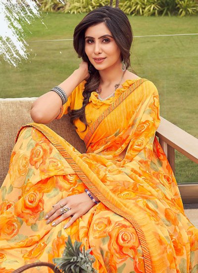 Lovable Georgette Yellow Contemporary Saree