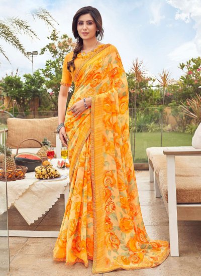 Lovable Georgette Yellow Contemporary Saree