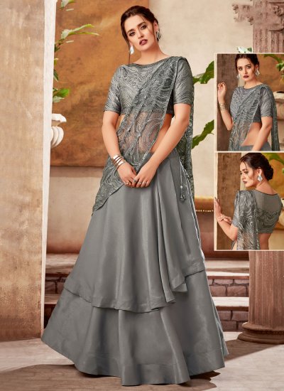 Grey Color Sangeet Wear Designer Lehenga In Net Fabric