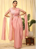 Lovely Chinon Rose Pink Contemporary Saree