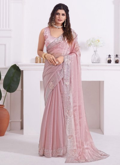 Lovely Pink Ceremonial Trendy Saree