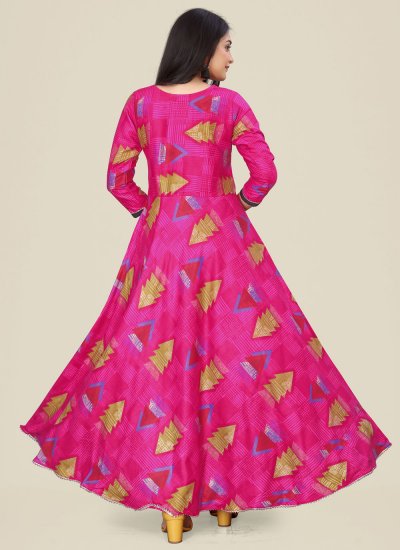 
                            Magenta and Rani Rayon Readymade Gown