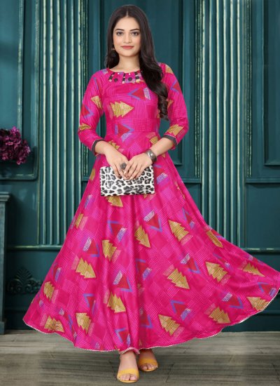 Magenta and Rani Rayon Readymade Gown