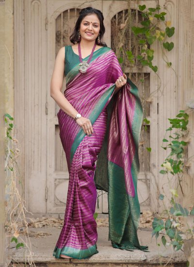 Magenta Jacquard Work Silk Classic Saree