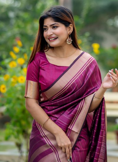 Magenta Tussar Silk Woven Trendy Saree