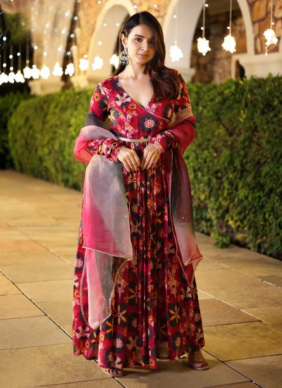 Magnificent Printed Red Readymade Salwar Suit 