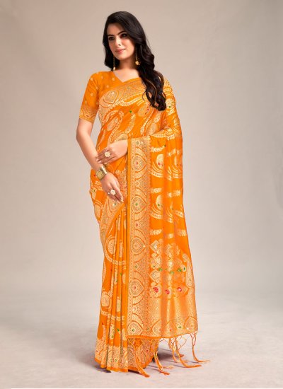 Majesty Banarasi Silk Yellow Weaving Traditional Saree