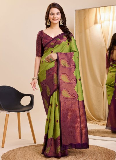 Majesty Weaving Green Trendy Saree