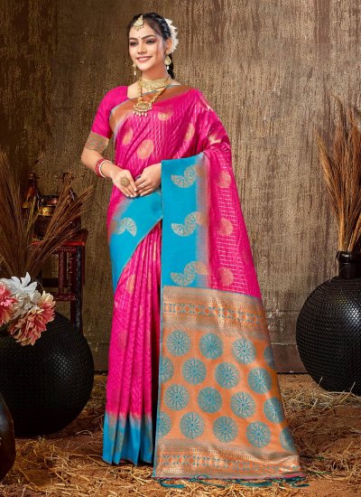 Majesty Weaving Silk Pink Designer Traditional Saree