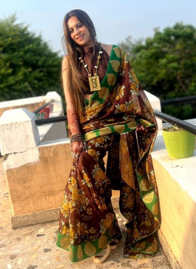 Manipuri Silk Jacquard Work Brown Trendy Saree
