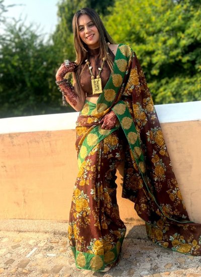Manipuri Silk Jacquard Work Brown Trendy Saree