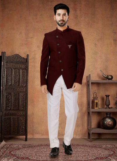 Maroon Buttons Rayon Jodhpuri Suit