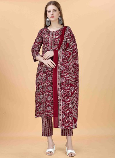 Maroon Embroidered Pant Style Suit