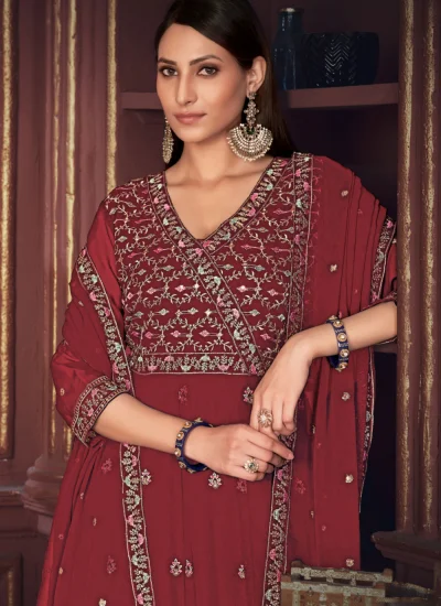 Maroon Embroidered Party Trendy Salwar Suit