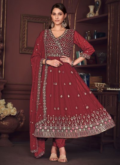 Maroon Embroidered Party Trendy Salwar Suit